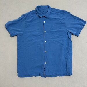 Tommy Bahama Hawaiian Button-Up Shirt Collared Short Sleeves Blue Mens Size L